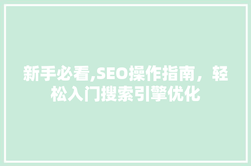 新手必看,SEO操作指南，轻松入门搜索引擎优化