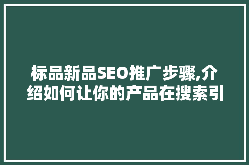 标品新品SEO推广步骤,介绍如何让你的产品在搜索引擎中脱颖而出