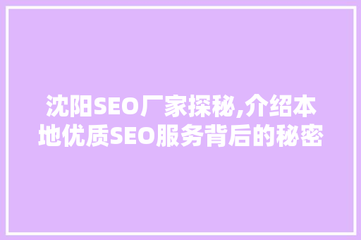 沈阳SEO厂家探秘,介绍本地优质SEO服务背后的秘密