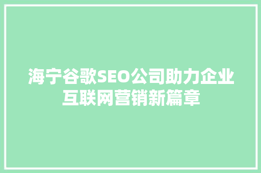 海宁谷歌SEO公司助力企业互联网营销新篇章