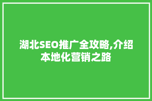 湖北SEO推广全攻略,介绍本地化营销之路