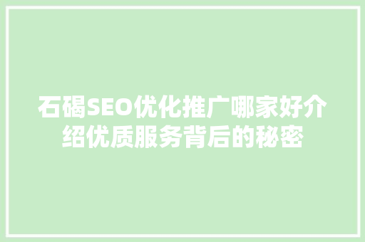 石碣SEO优化推广哪家好介绍优质服务背后的秘密