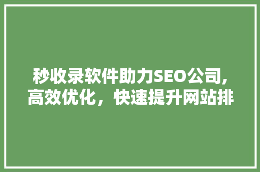 秒收录软件助力SEO公司,高效优化，快速提升网站排名