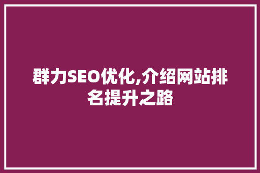 群力SEO优化,介绍网站排名提升之路
