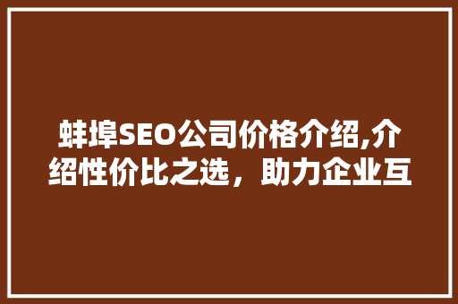 蚌埠SEO公司价格介绍,介绍性价比之选，助力企业互联网腾飞  第1张