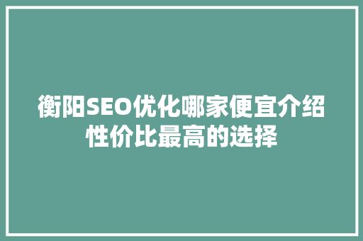 衡阳SEO优化哪家便宜介绍性价比最高的选择