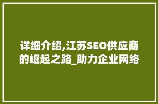 详细介绍,江苏SEO供应商的崛起之路_助力企业网络营销新篇章