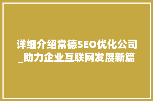 详细介绍常德SEO优化公司_助力企业互联网发展新篇章