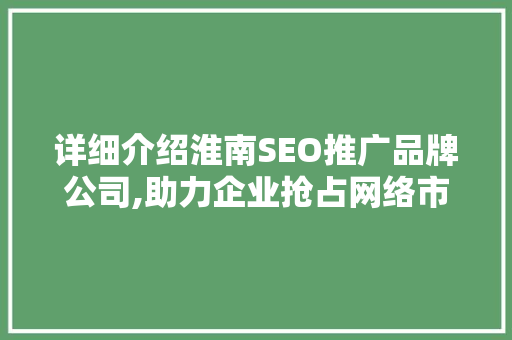 详细介绍淮南SEO推广品牌公司,助力企业抢占网络市场高地
