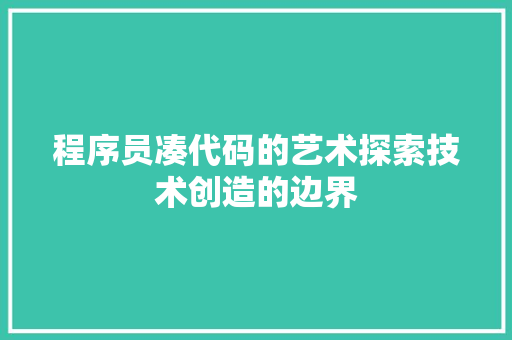 程序员凑代码的艺术探索技术创造的边界