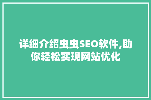 详细介绍虫虫SEO软件,助你轻松实现网站优化