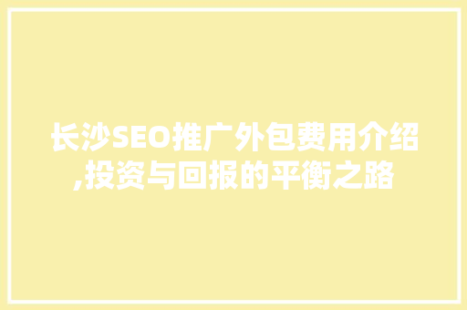 长沙SEO推广外包费用介绍,投资与回报的平衡之路