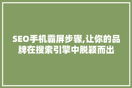 SEO手机霸屏步骤,让你的品牌在搜索引擎中脱颖而出