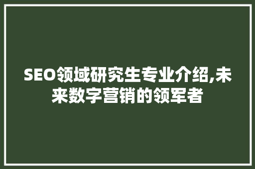 SEO领域研究生专业介绍,未来数字营销的领军者