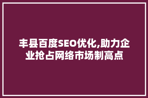 丰县百度SEO优化,助力企业抢占网络市场制高点