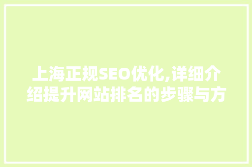 上海正规SEO优化,详细介绍提升网站排名的步骤与方法