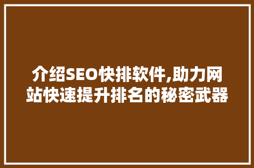 介绍SEO快排软件,助力网站快速提升排名的秘密武器