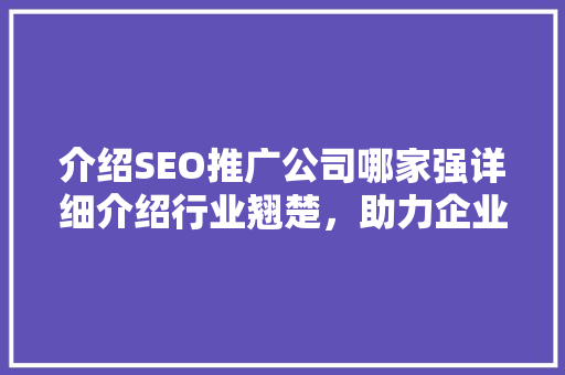 介绍SEO推广公司哪家强详细介绍行业翘楚，助力企业腾飞！