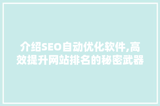 介绍SEO自动优化软件,高效提升网站排名的秘密武器