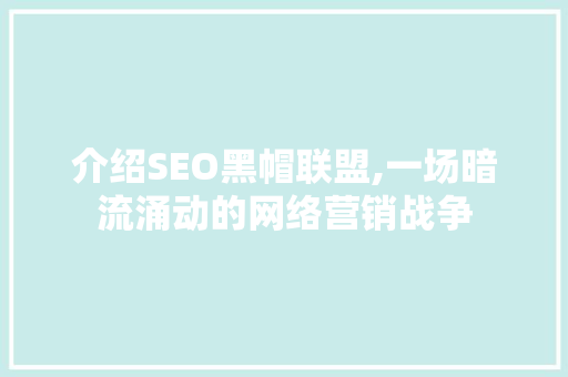 介绍SEO黑帽联盟,一场暗流涌动的网络营销战争