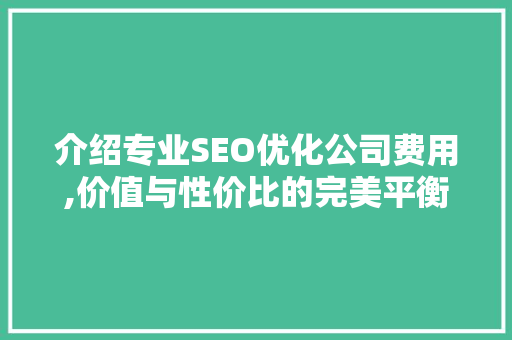 介绍专业SEO优化公司费用,价值与性价比的完美平衡