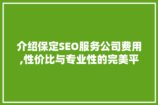 介绍保定SEO服务公司费用,性价比与专业性的完美平衡