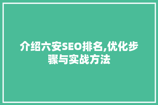 介绍六安SEO排名,优化步骤与实战方法