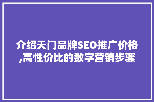 介绍天门品牌SEO推广价格,高性价比的数字营销步骤