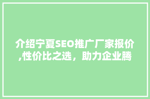 介绍宁夏SEO推广厂家报价,性价比之选，助力企业腾飞