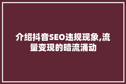 介绍抖音SEO违规现象,流量变现的暗流涌动