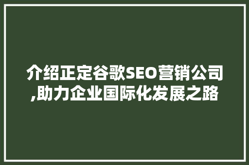 介绍正定谷歌SEO营销公司,助力企业国际化发展之路