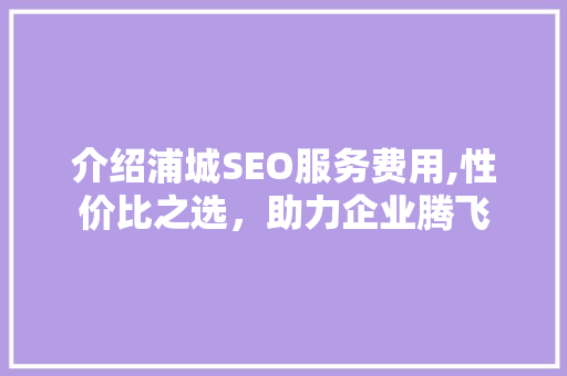 介绍浦城SEO服务费用,性价比之选，助力企业腾飞