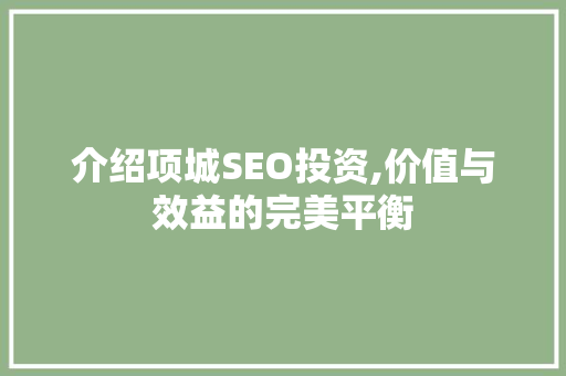 介绍项城SEO投资,价值与效益的完美平衡