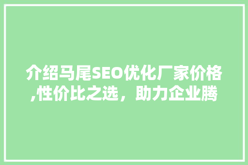 介绍马尾SEO优化厂家价格,性价比之选，助力企业腾飞
