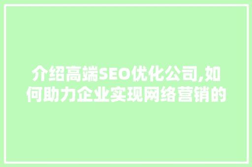 介绍高端SEO优化公司,如何助力企业实现网络营销的飞跃