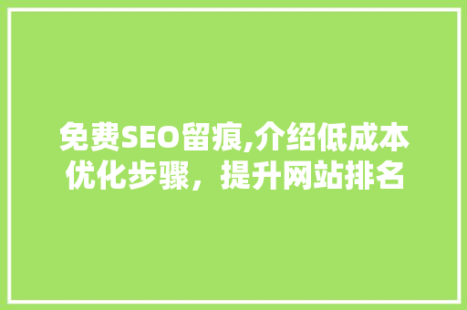 免费SEO留痕,介绍低成本优化步骤，提升网站排名