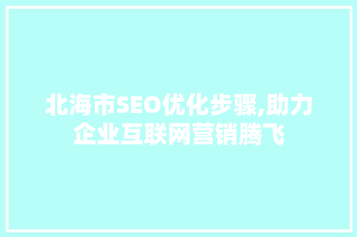 北海市SEO优化步骤,助力企业互联网营销腾飞