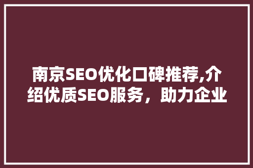 南京SEO优化口碑推荐,介绍优质SEO服务，助力企业腾飞
