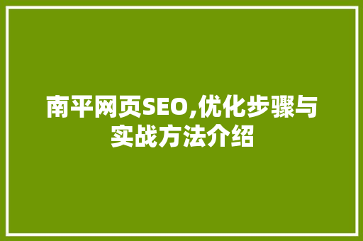 南平网页SEO,优化步骤与实战方法介绍