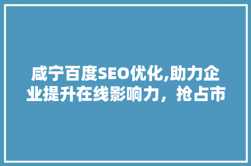咸宁百度SEO优化,助力企业提升在线影响力，抢占市场先机