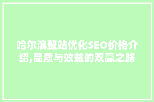 哈尔滨整站优化SEO价格介绍,品质与效益的双赢之路