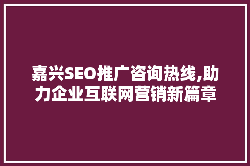 嘉兴SEO推广咨询热线,助力企业互联网营销新篇章