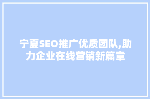 宁夏SEO推广优质团队,助力企业在线营销新篇章