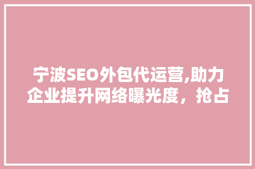 宁波SEO外包代运营,助力企业提升网络曝光度，抢占市场先机