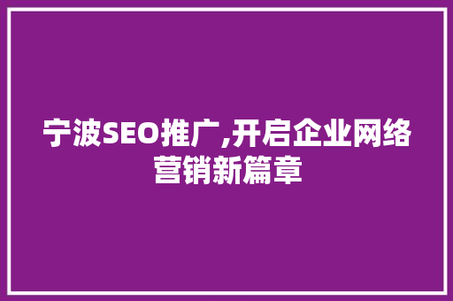 宁波SEO推广,开启企业网络营销新篇章