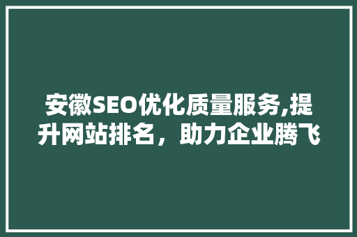 安徽SEO优化质量服务,提升网站排名，助力企业腾飞