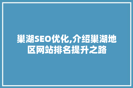 巢湖SEO优化,介绍巢湖地区网站排名提升之路