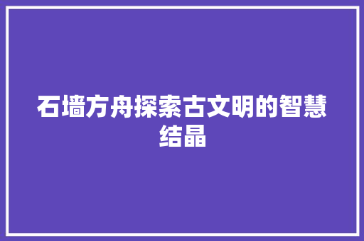 石墙方舟探索古文明的智慧结晶