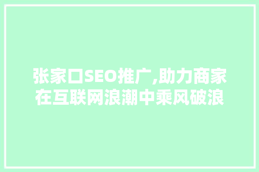 张家口SEO推广,助力商家在互联网浪潮中乘风破浪