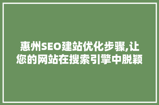 惠州SEO建站优化步骤,让您的网站在搜索引擎中脱颖而出